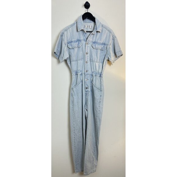FREE PEOPLE Marci Denim Jumpsuit in Wash Clear Skies Size X-Small - Picture 4 of 16